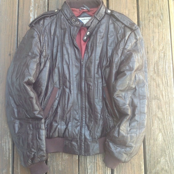 Members Only Brown Leather Bomber Jacket Sz 44 L Coat Zip Front Vintage 80s 90s - Picture 1 of 4